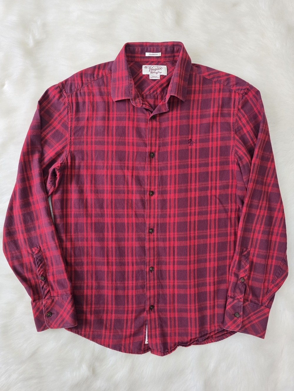 Penguin Classic Fit Plaid Button Front Shirt Men's Medium